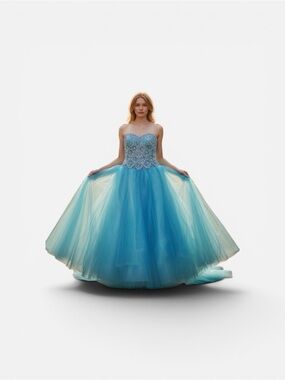 Blue Ball Gown with Beaded Bodice